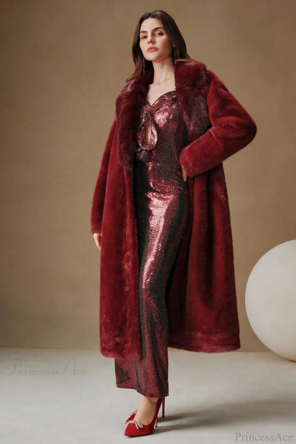 Solid Color Casual Furry Collar Faux Fur Overcoat image 9