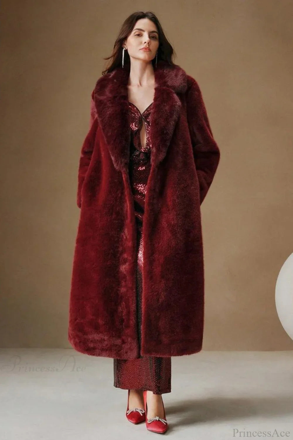 Solid Color Casual Furry Collar Faux Fur Overcoat image 6