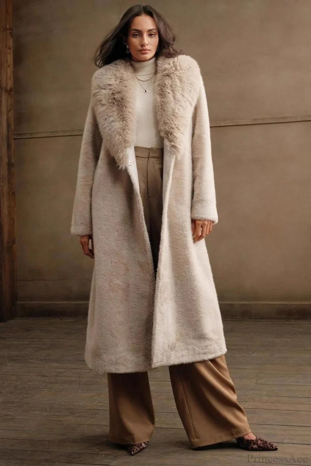 Solid Color Casual Furry Collar Faux Fur Overcoat image 1