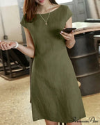 Solid Color Cotton and Linen Short-Sleeved Dress image 5