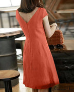 Solid Color Cotton and Linen Short-Sleeved Dress image 2