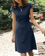 Solid Color Cotton and Linen Short-Sleeved Dress image 3