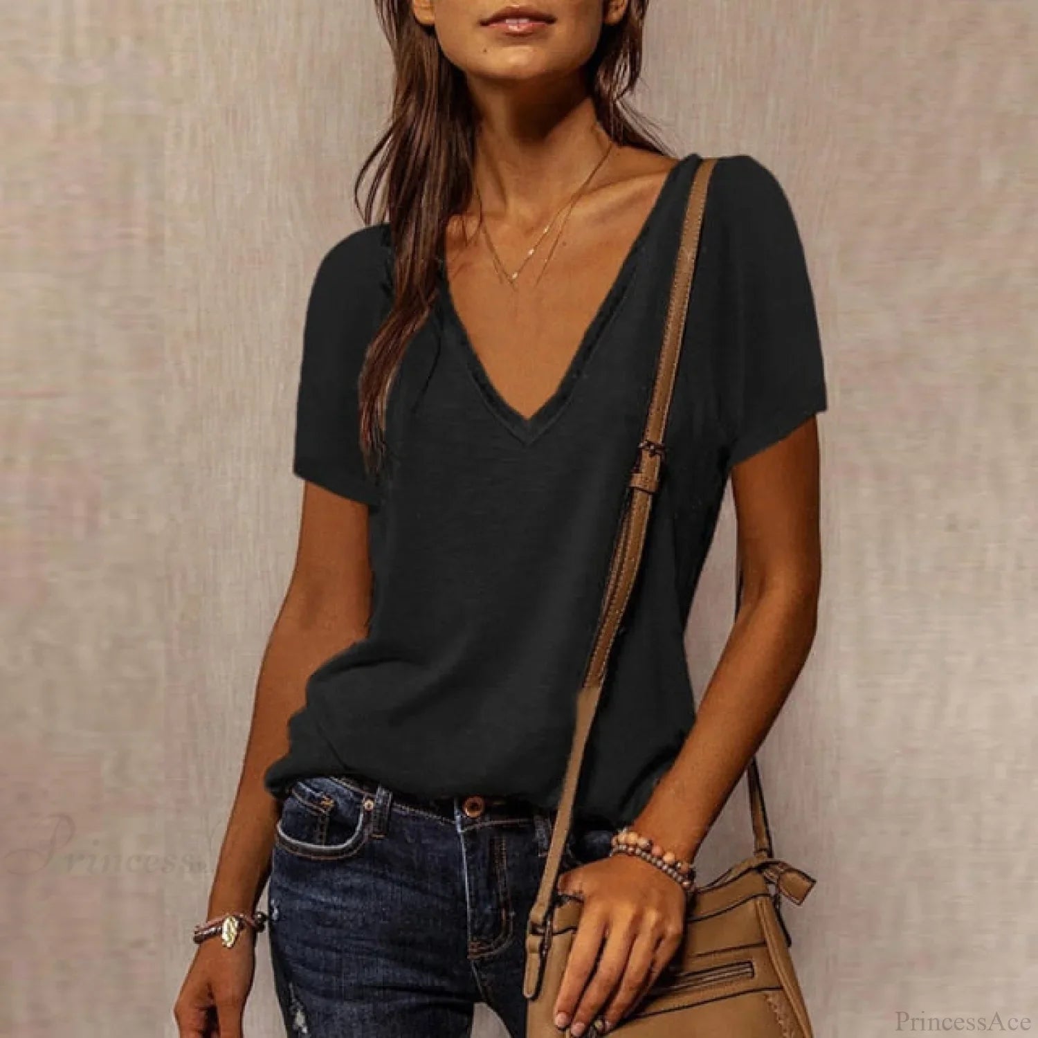 Solid Color Cotton V-Neck Loose T-shirt image 6