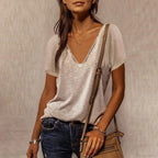 Solid Color Cotton V-Neck Loose T-shirt image 12