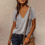 Solid Color Cotton V-Neck Loose T-shirt image 10