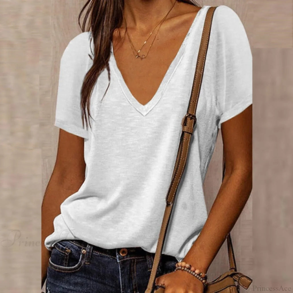 Solid Color Cotton V-Neck Loose T-shirt image 8