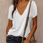 Solid Color Cotton V-Neck Loose T-shirt image 8