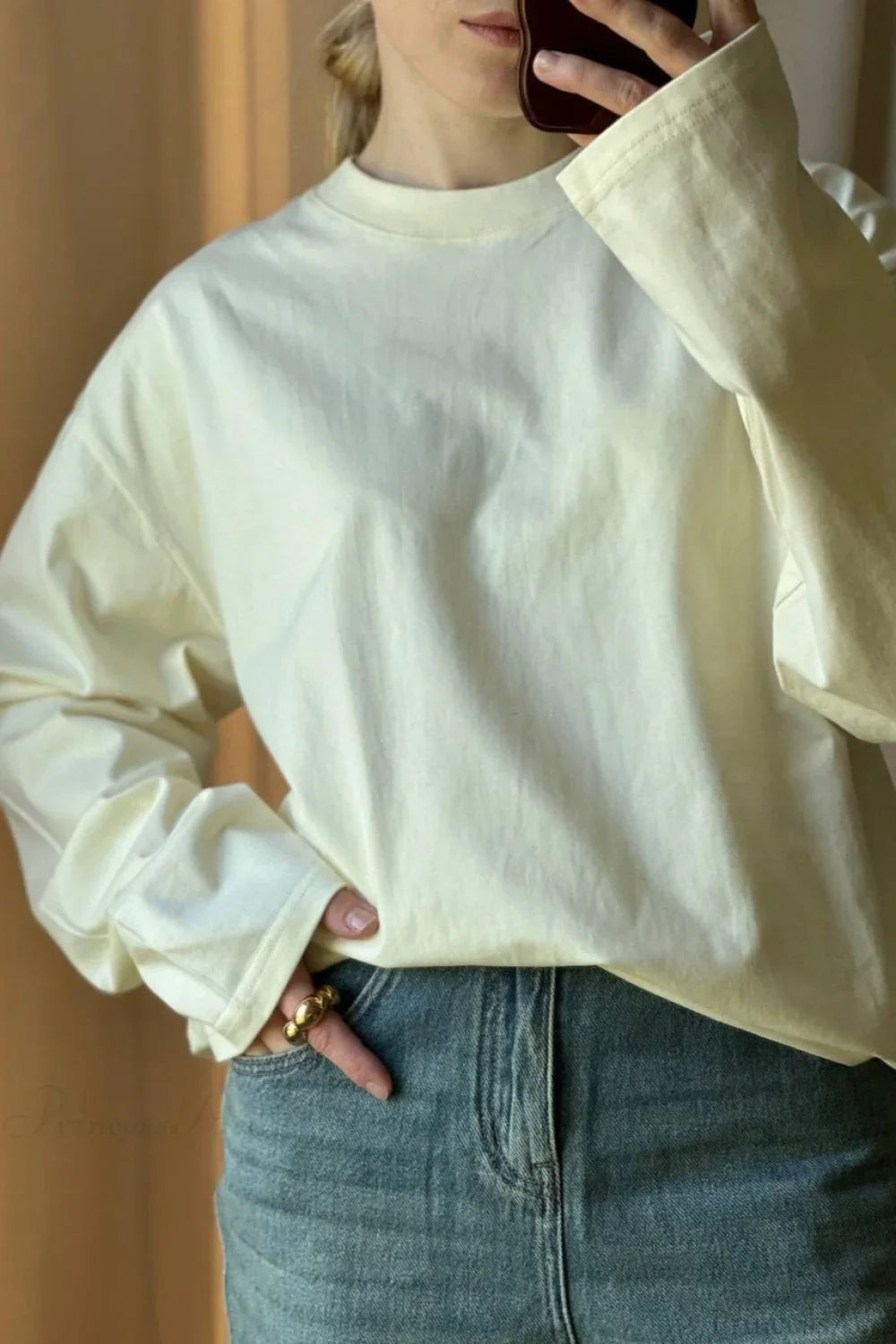 Solid Color Crew Neck Loose Casual Long Sleeve Tee image 14