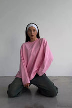 Solid Color Crew Neck Loose Casual Long Sleeve Tee image 7