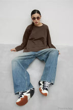 Solid Color Crew Neck Loose Casual Long Sleeve Tee image 10