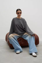 Solid Color Crew Neck Loose Casual Long Sleeve Tee image 2