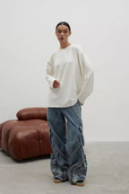 Solid Color Crew Neck Loose Casual Long Sleeve Tee image 5