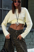 Solid Color Crew Neck Loose Casual Long Sleeve Tee image 13