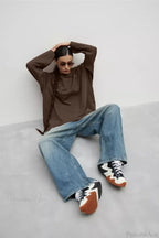Solid Color Crew Neck Loose Casual Long Sleeve Tee image 9