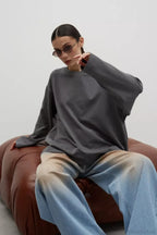 Solid Color Crew Neck Loose Casual Long Sleeve Tee image 1