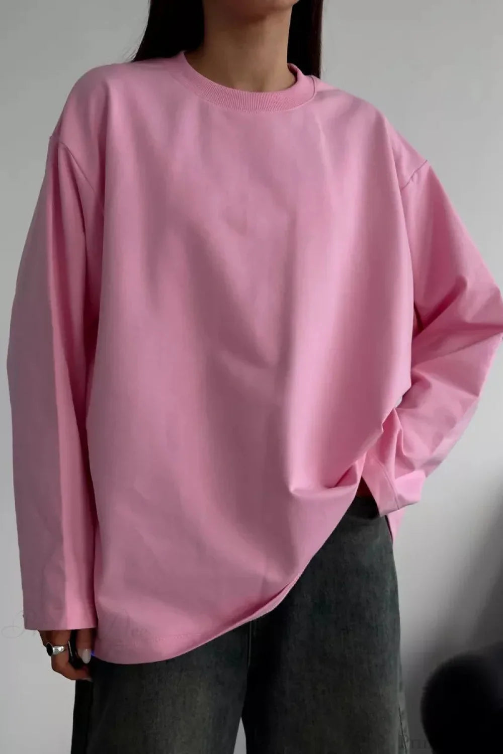 Solid Color Crew Neck Loose Casual Long Sleeve Tee image 8