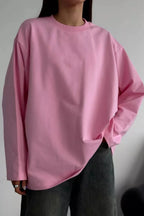 Solid Color Crew Neck Loose Casual Long Sleeve Tee image 8