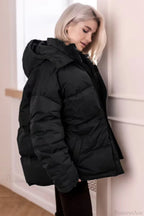 Solid Color Hooded Zippered Thickened Quilted Coat image 13