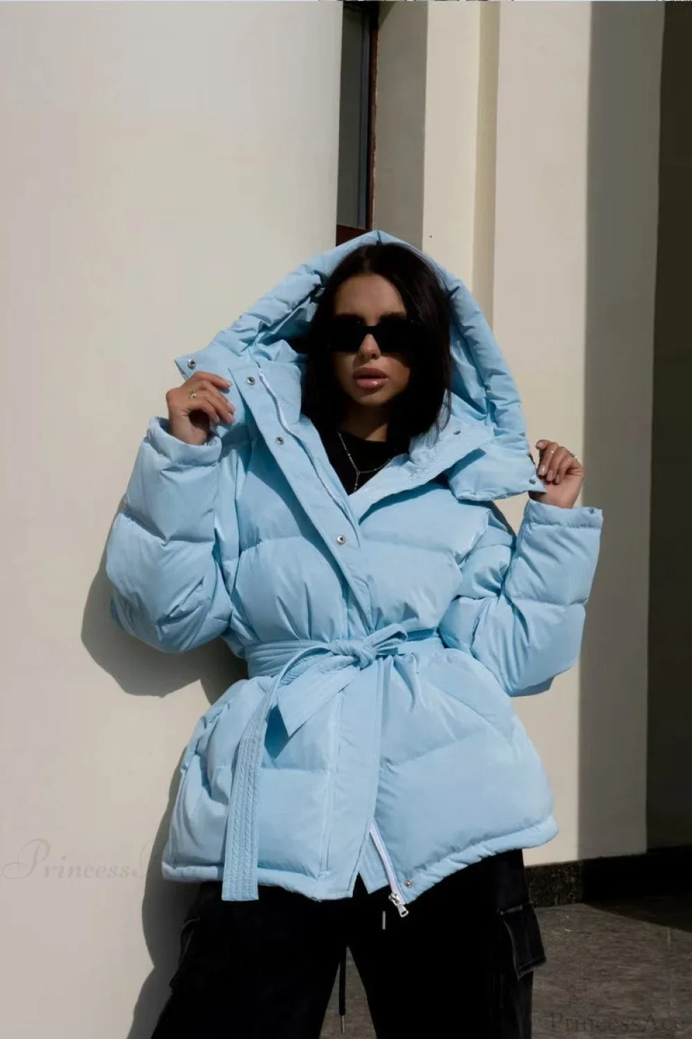 Solid Color Hooded Zippered Thickened Quilted Coat image 4