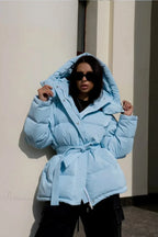 Solid Color Hooded Zippered Thickened Quilted Coat image 4
