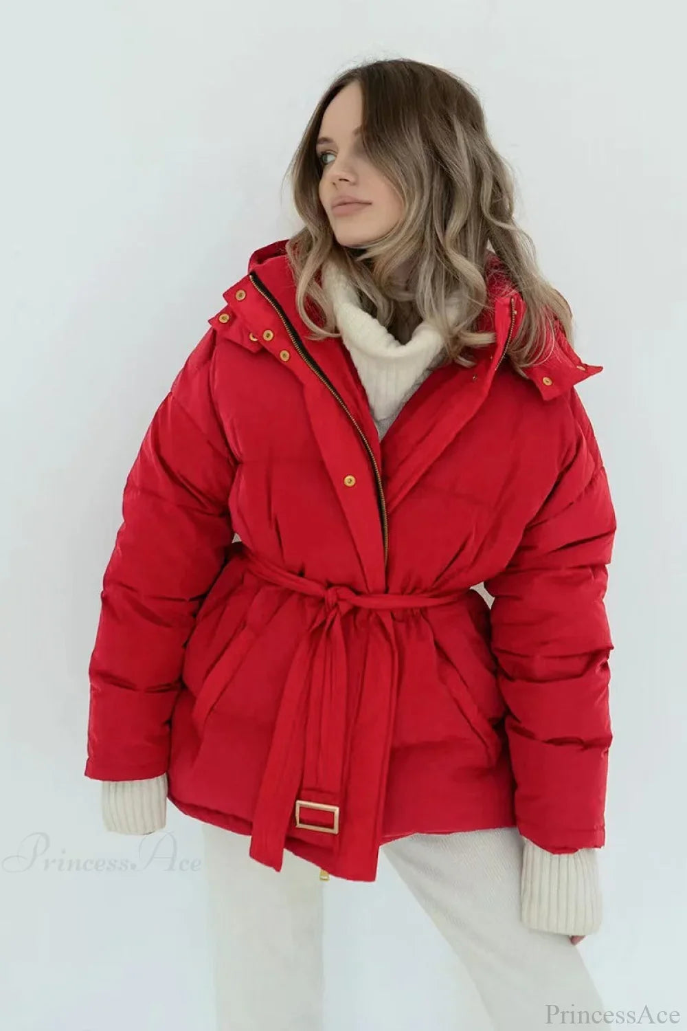 Solid Color Hooded Zippered Thickened Quilted Coat image 10