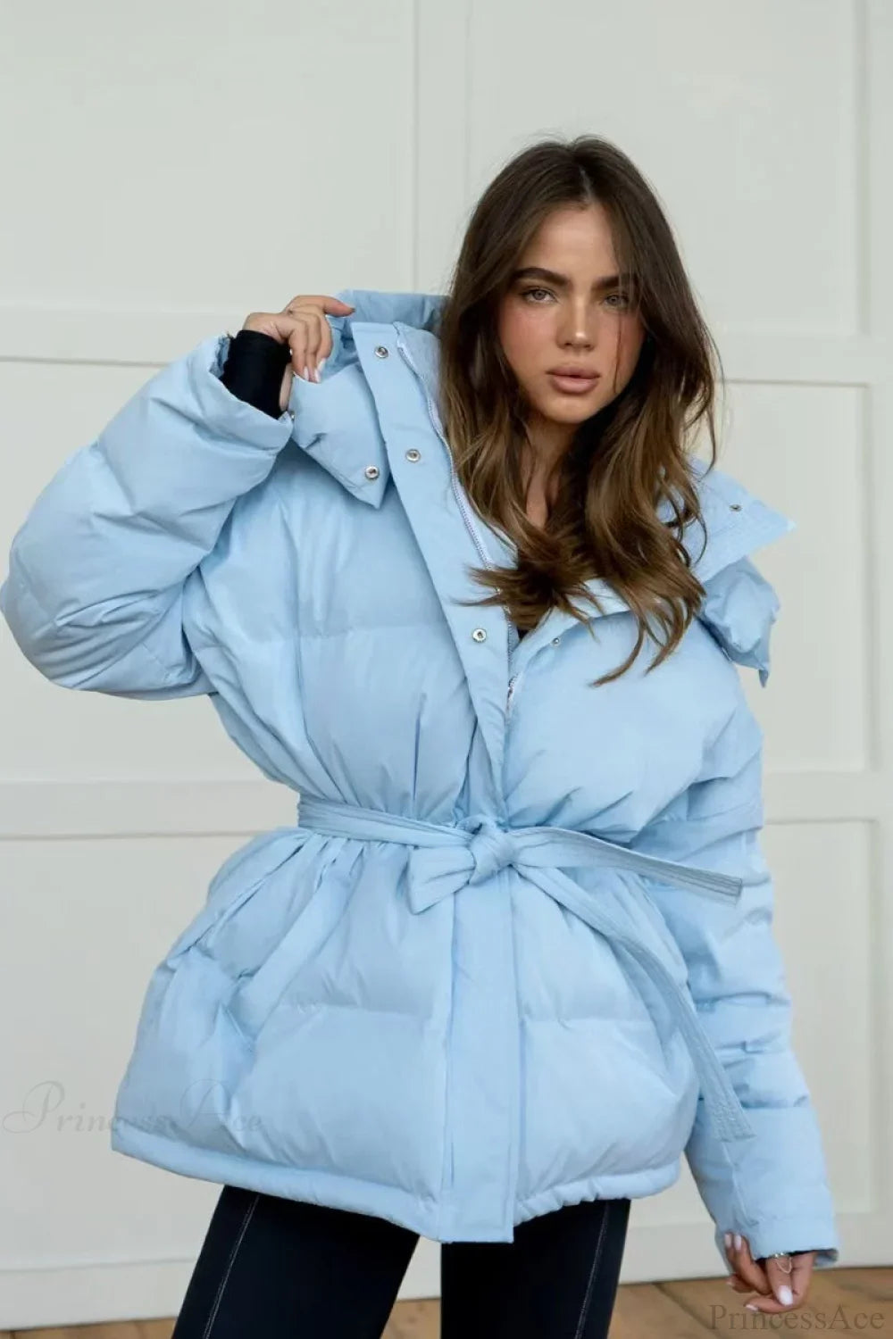 Solid Color Hooded Zippered Thickened Quilted Coat image 2