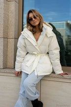 Solid Color Hooded Zippered Thickened Quilted Coat image 6