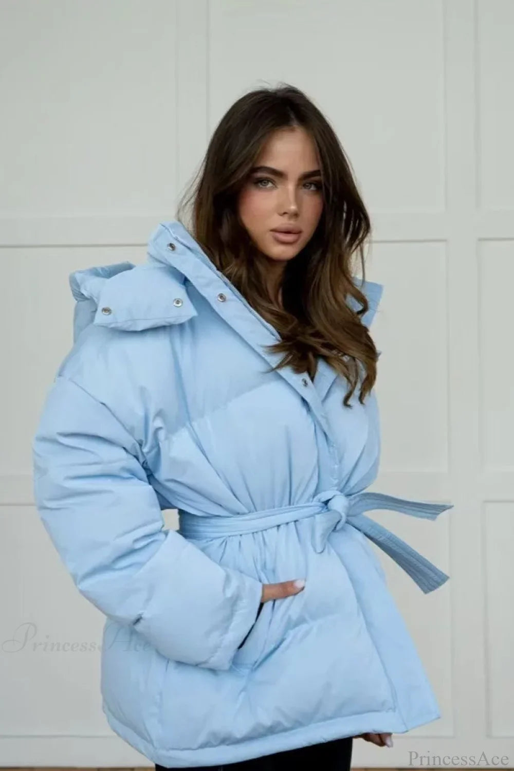 Solid Color Hooded Zippered Thickened Quilted Coat image 3