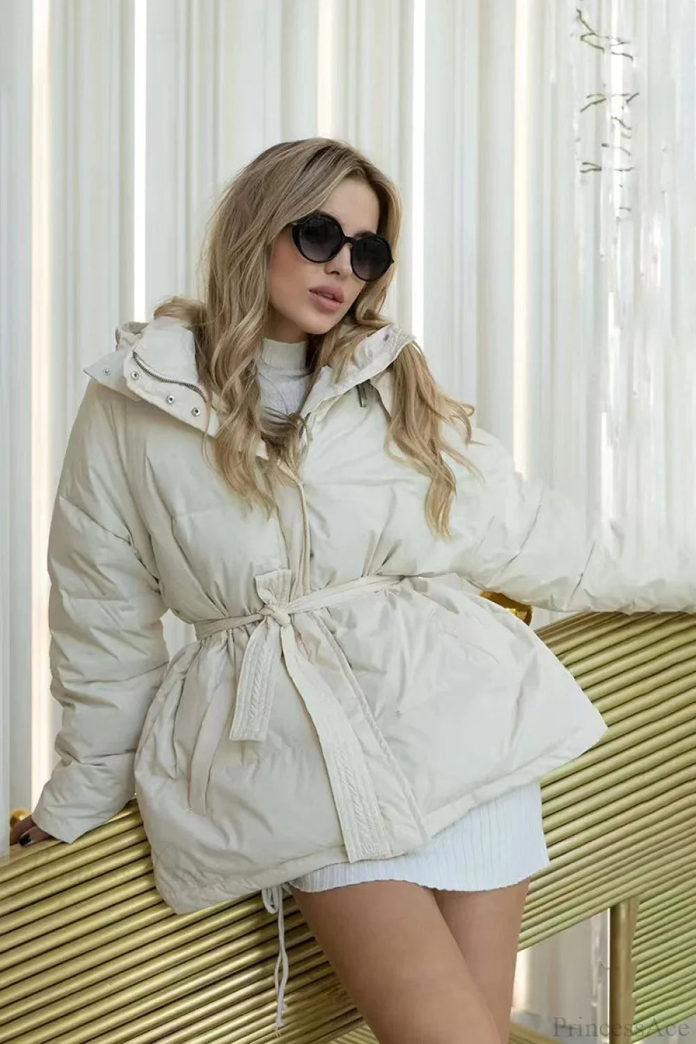 Solid Color Hooded Zippered Thickened Quilted Coat image 7