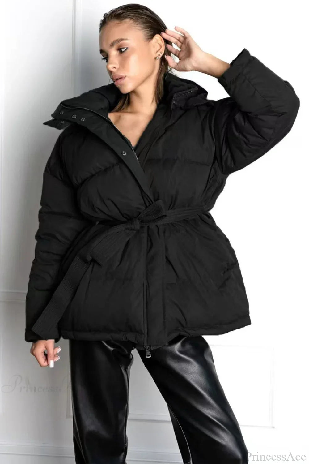 Solid Color Hooded Zippered Thickened Quilted Coat image 11