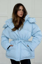 Solid Color Hooded Zippered Thickened Quilted Coat image 1