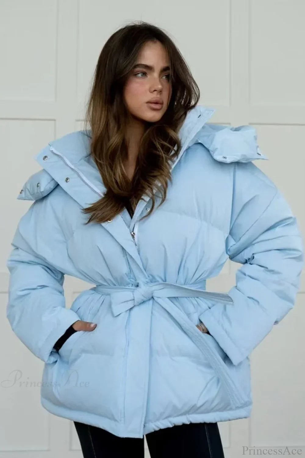 Solid Color Hooded Zippered Thickened Quilted Coat image 1