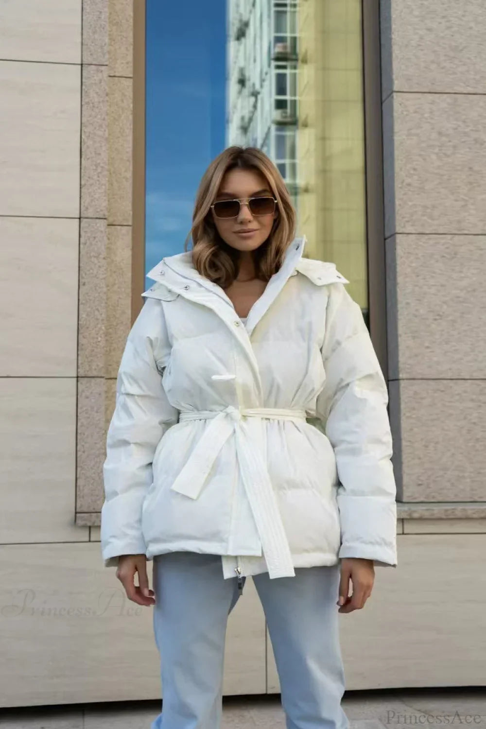 Solid Color Hooded Zippered Thickened Quilted Coat image 5
