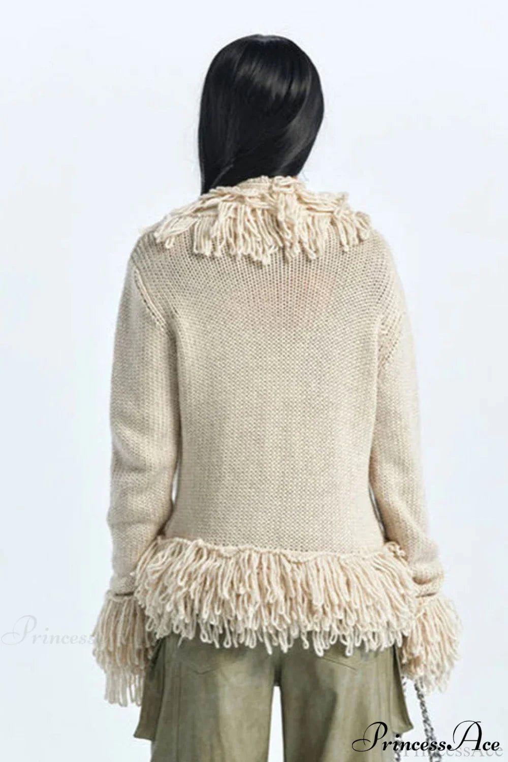 Solid Color Knit Fringe Loose Long Sleeve Cardigan image 3