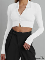 Solid Color Long Sleeve Basic Cropped Ribbed T-shirts image 4