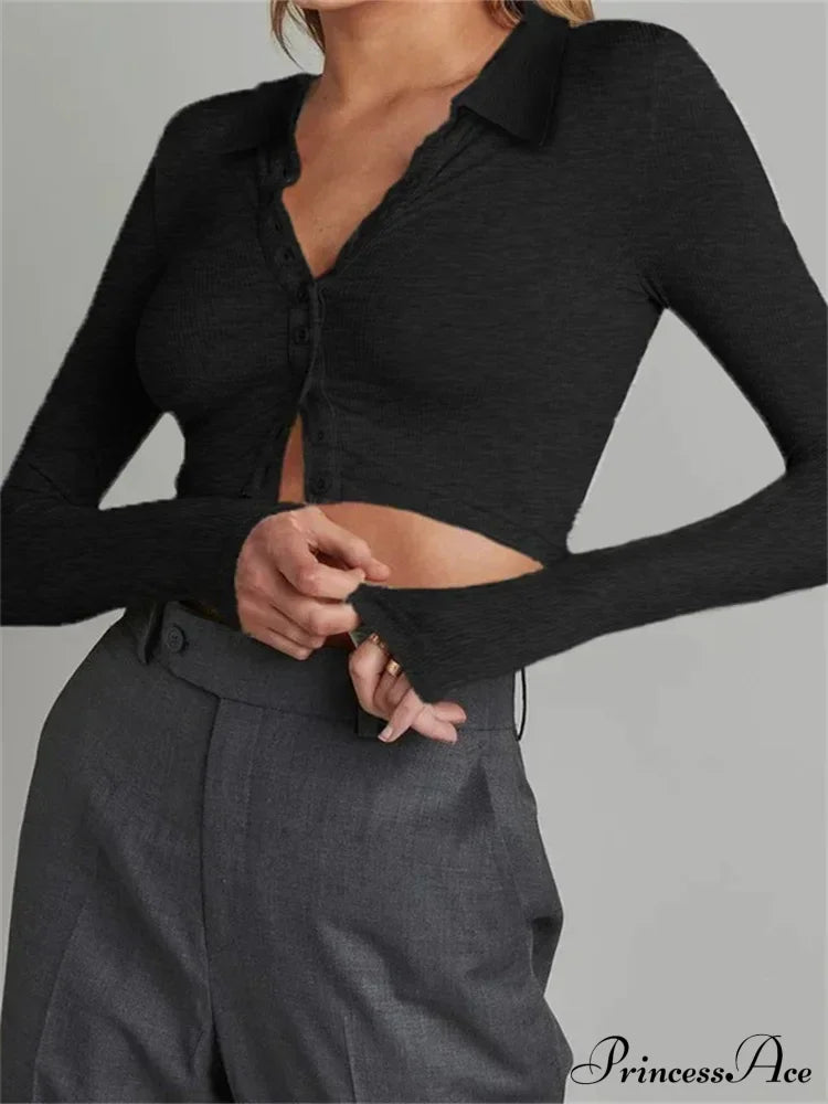 Solid Color Long Sleeve Basic Cropped Ribbed T-shirts image 2