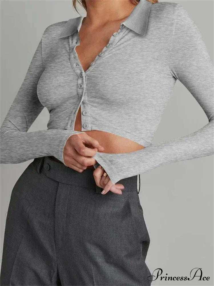 Solid Color Long Sleeve Basic Cropped Ribbed T-shirts image 5