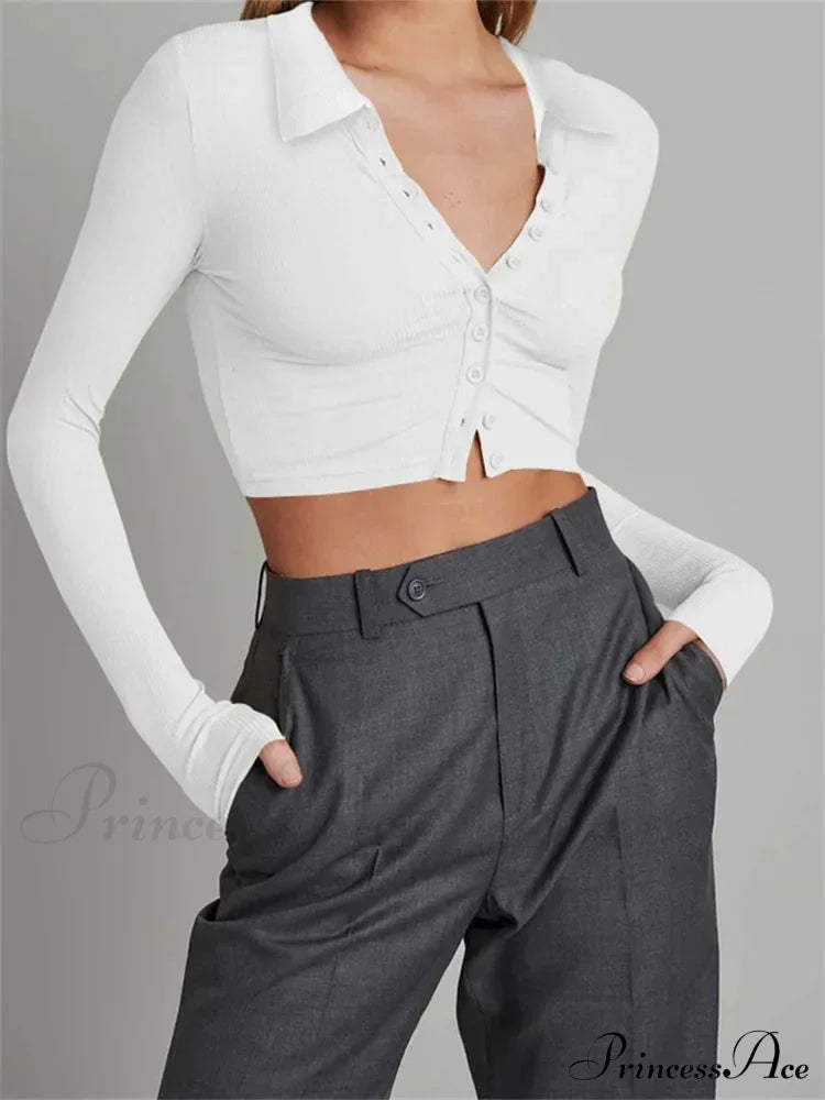 Solid Color Long Sleeve Basic Cropped Ribbed T-shirts image 3