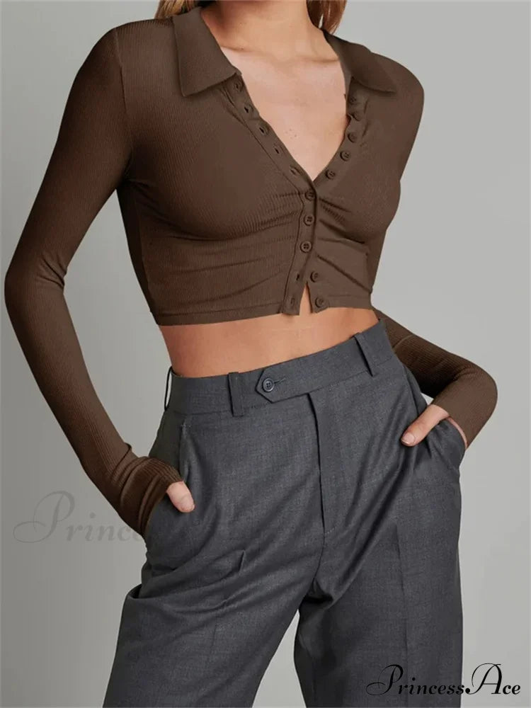 Solid Color Long Sleeve Basic Cropped Ribbed T-shirts image 6