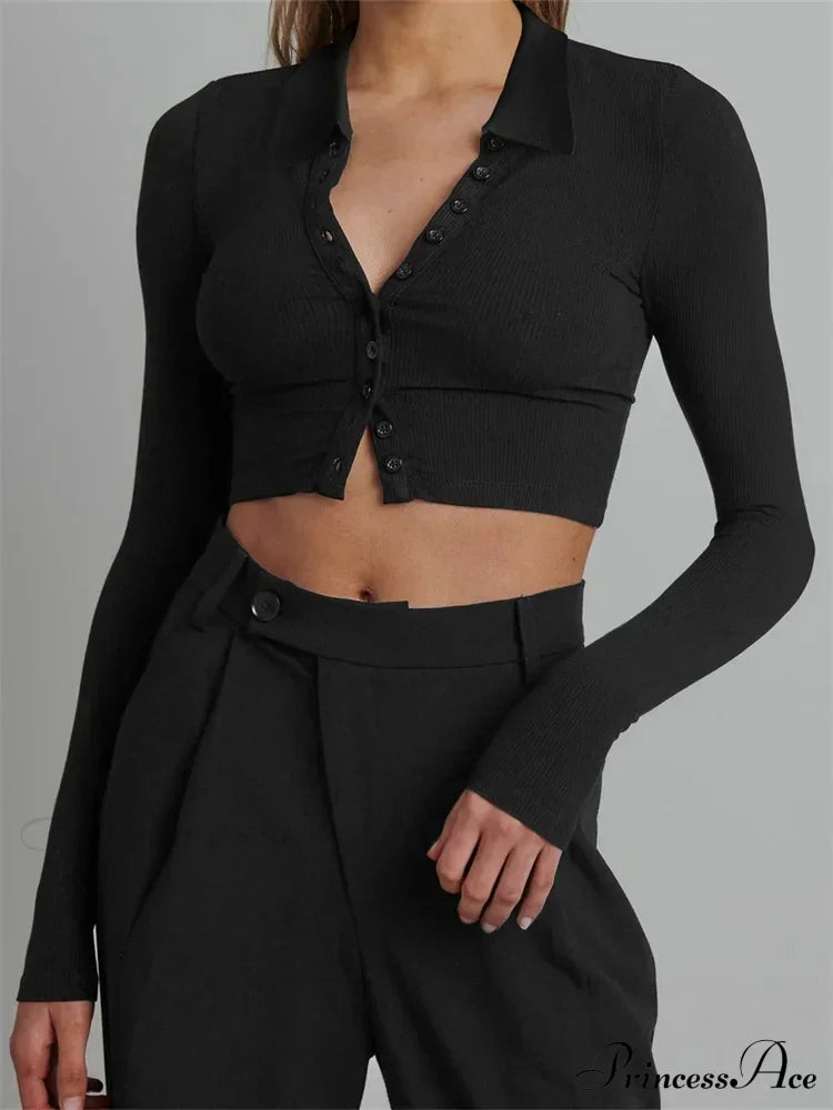 Solid Color Long Sleeve Basic Cropped Ribbed T-shirts image 7