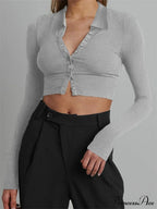 Solid Color Long Sleeve Basic Cropped Ribbed T-shirts image 9