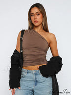 Solid Color One Shoulder Backless Candy Color Tight Sexy Sleeveless Neckless Slim Casual Tank top image 3