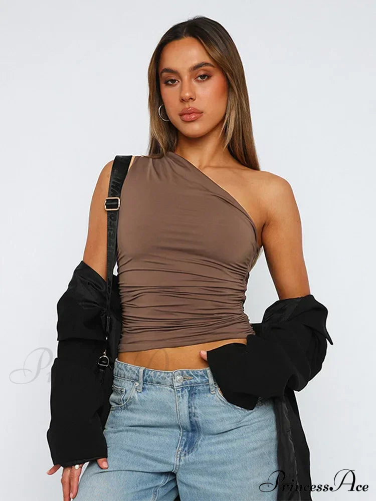 Solid Color One Shoulder Backless Candy Color Tight Sexy Sleeveless Neckless Slim Casual Tank top image 3