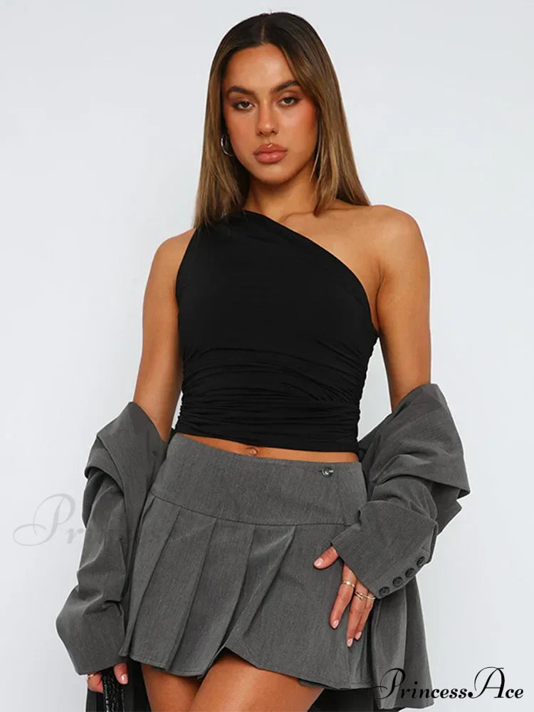 Solid Color One Shoulder Backless Candy Color Tight Sexy Sleeveless Neckless Slim Casual Tank top image 1