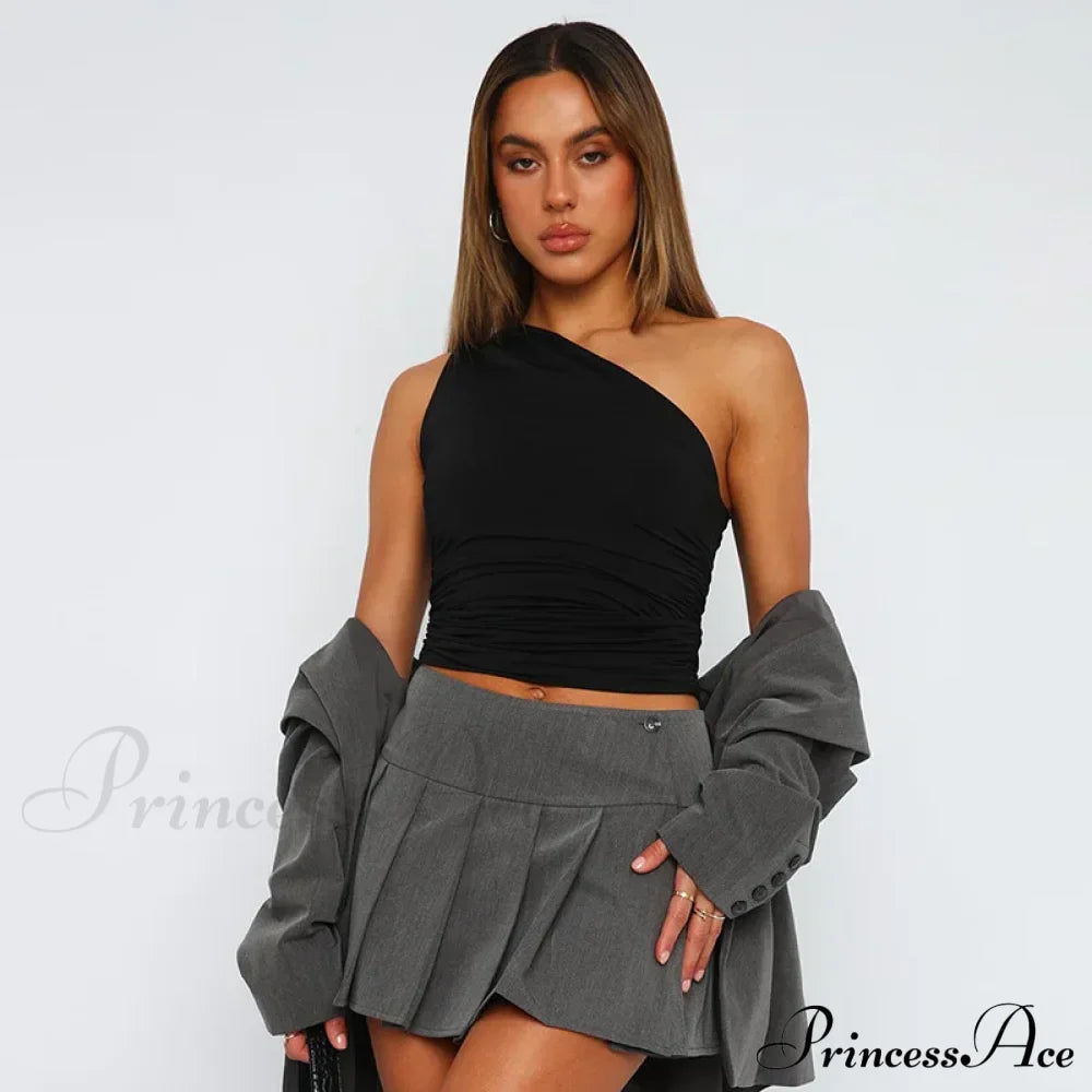 Solid Color One Shoulder Backless Candy Color Tight Sexy Sleeveless Neckless Slim Casual Tank top image 7