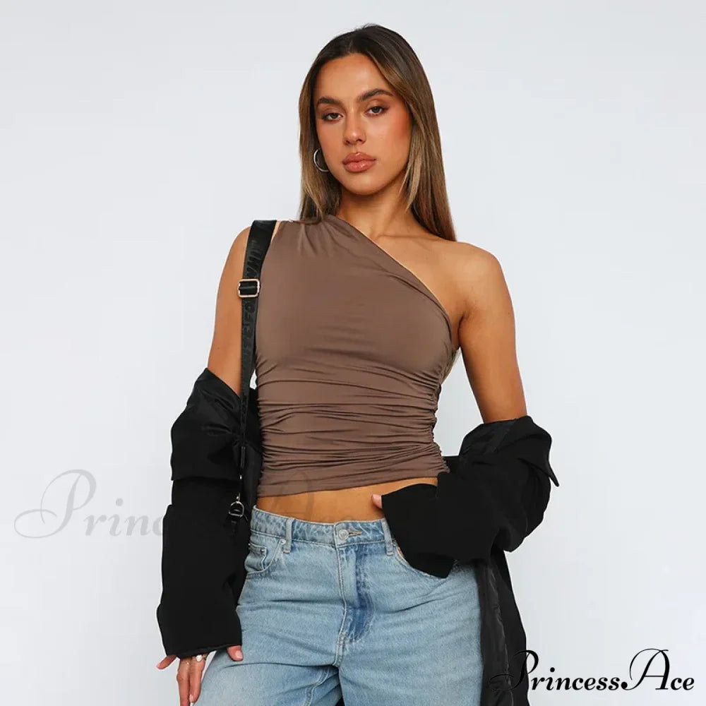 Solid Color One Shoulder Backless Candy Color Tight Sexy Sleeveless Neckless Slim Casual Tank top image 8