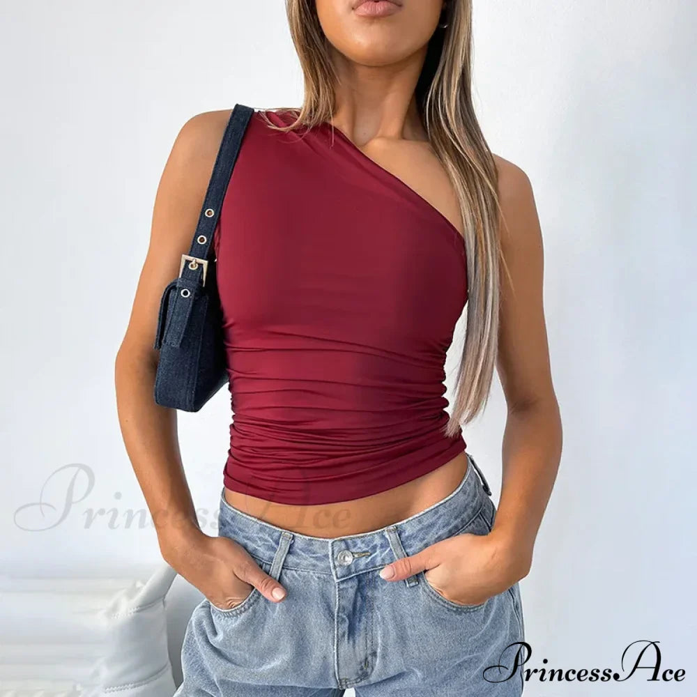 Solid Color One Shoulder Backless Candy Color Tight Sexy Sleeveless Neckless Slim Casual Tank top image 12