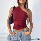 Solid Color One Shoulder Backless Candy Color Tight Sexy Sleeveless Neckless Slim Casual Tank top image 12