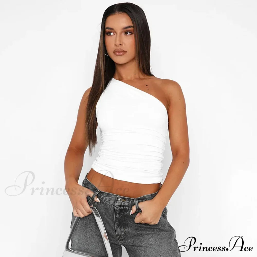 Solid Color One Shoulder Backless Candy Color Tight Sexy Sleeveless Neckless Slim Casual Tank top image 10