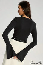 Solid Color Panel Flared Sleeve Ruffled Blouse image 3
